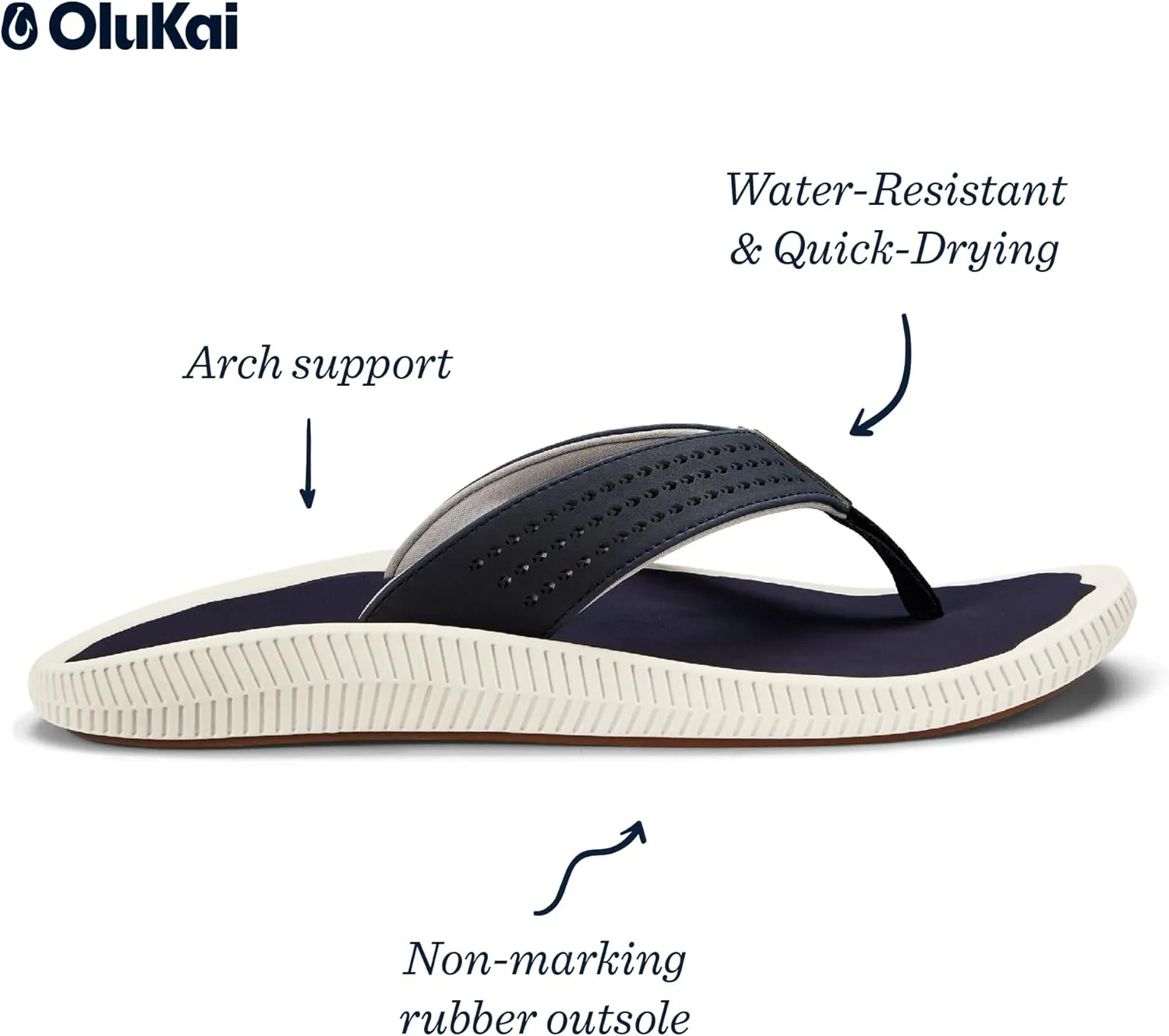OLUKAI Ulele Men's Beach Sandals, Water Resistant Flip Flops, Arch Support & Comfort Fit, Lightweight & Durable, Enhanced Grip & Traction