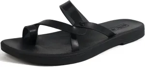 ONCAI Flat Sandals for Women Trendy Square Open Split-Toe Ring Summer Dressy Cross Strappy Slides Sandles with Slip-on Rubber Soles