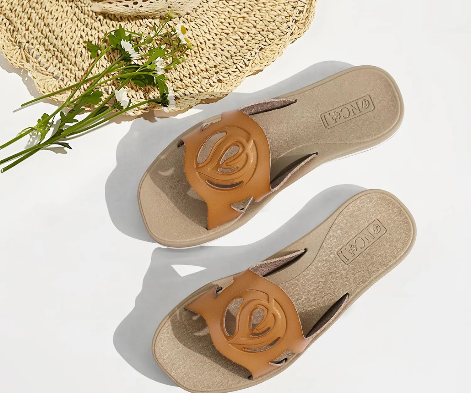 ONCAI Women's Flat Sandals Fashion Square Open Toe Slide Dressy Sandals for Woman Soft Cushion Vegan Comfortable Summer Slip On Casual Walking Outdoor Ladies Sandal Non Slip Rubber Sole Size 6-11 US