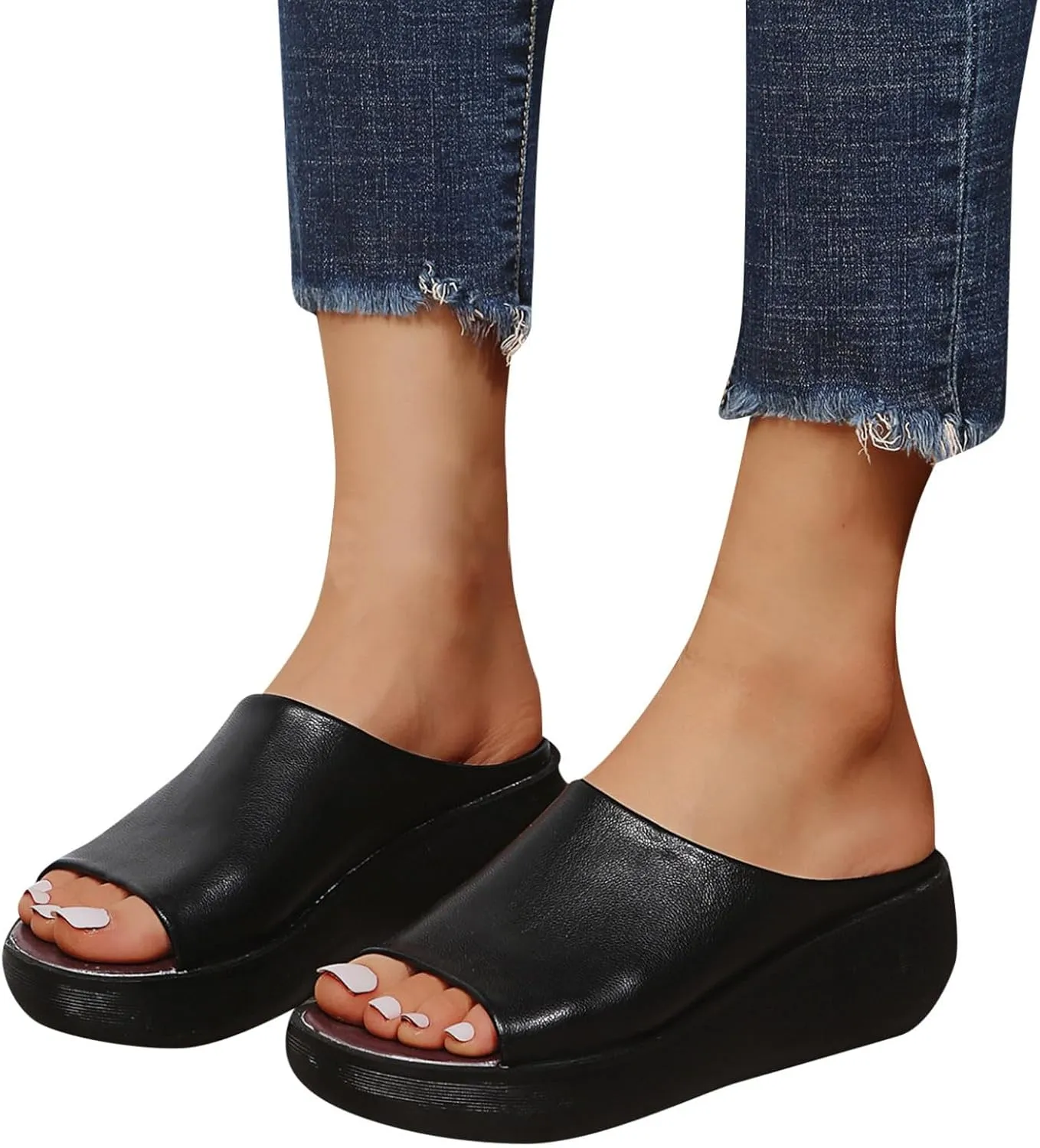 Orthopedic Sandals for Women Orthotic Leather Wedges Slides Damping Sole Upgradation Stretch Lightweight Sandals Slides Arch and Heel Support Platform Comfortable Walking Shoes