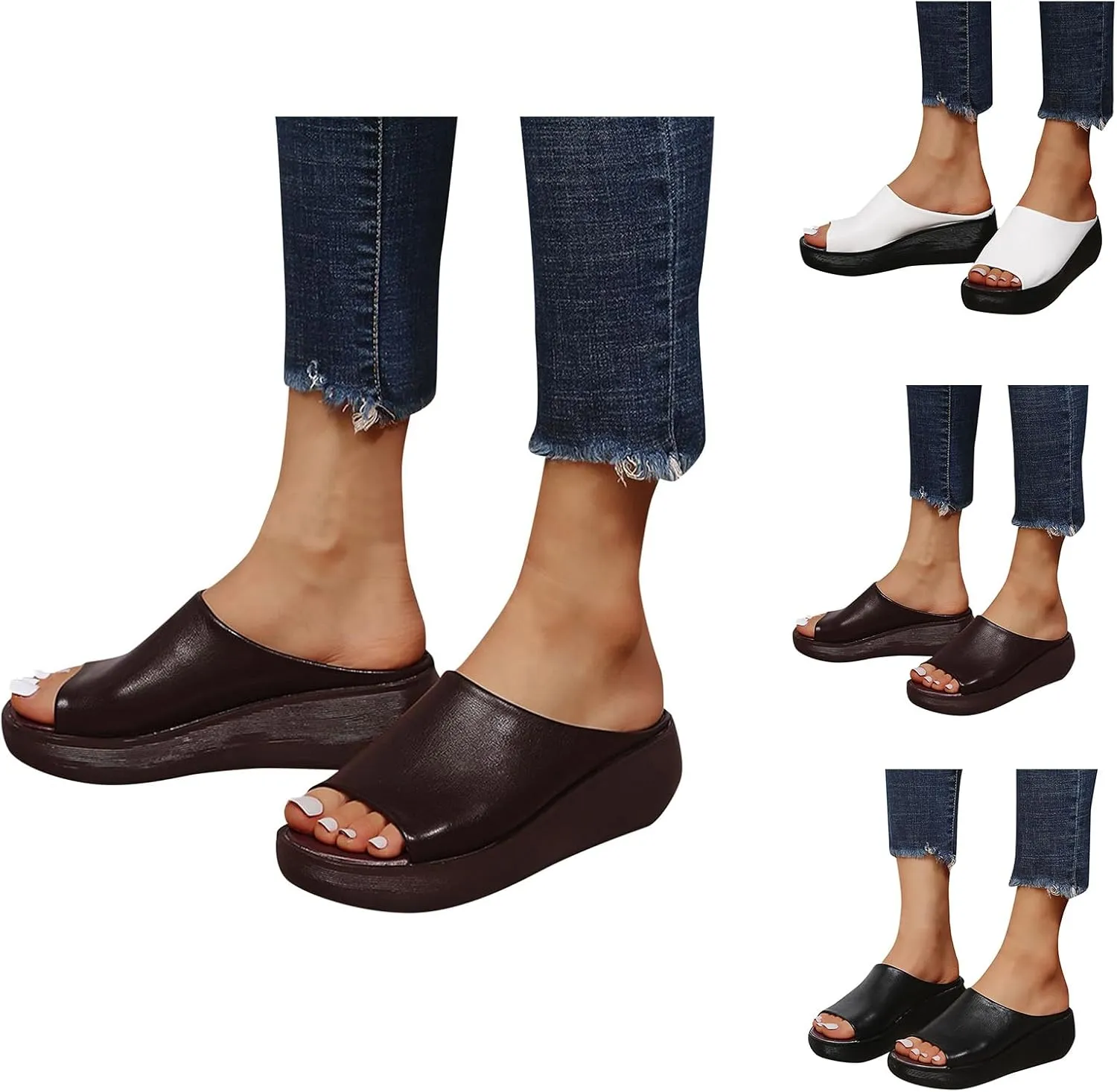 Orthopedic Sandals for Women Orthotic Leather Wedges Slides Damping Sole Upgradation Stretch Lightweight Sandals Slides Arch and Heel Support Platform Comfortable Walking Shoes