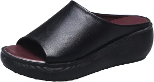 Orthopedic Sandals for Women Orthotic Leather Wedges Slides Damping Sole Upgradation Stretch Lightweight Sandals Slides Arch and Heel Support Platform Comfortable Walking Shoes