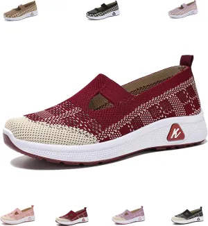 Orthowalkway Womens Shoes,Orthopedic Platform Loafers Slip-On Lightweight Flat Soft Breathable Knitted Sneakers