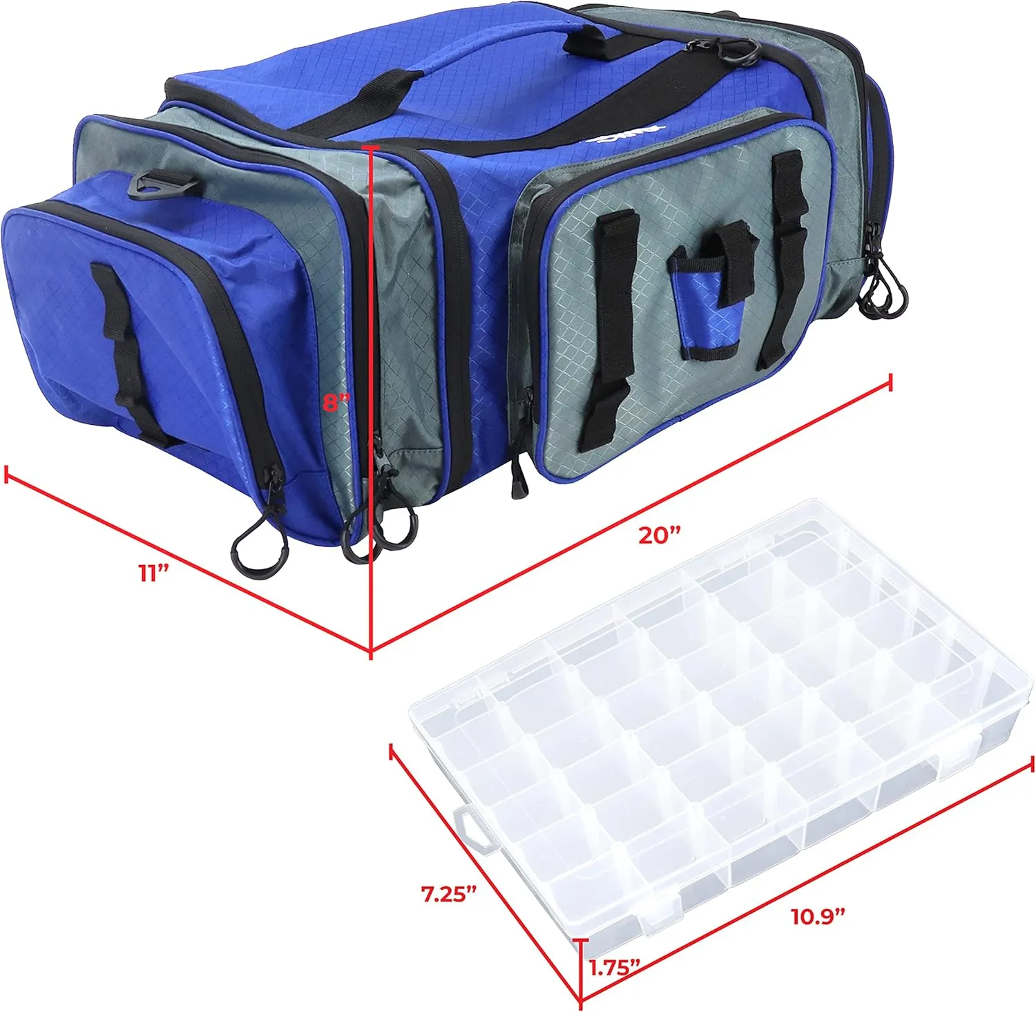 OSAGE RIVER Large Waterproof Fishing Tackle Bag with Padded Shoulder Strap, Ripstop Soft Sided Bag with Fishing Pliers Holder