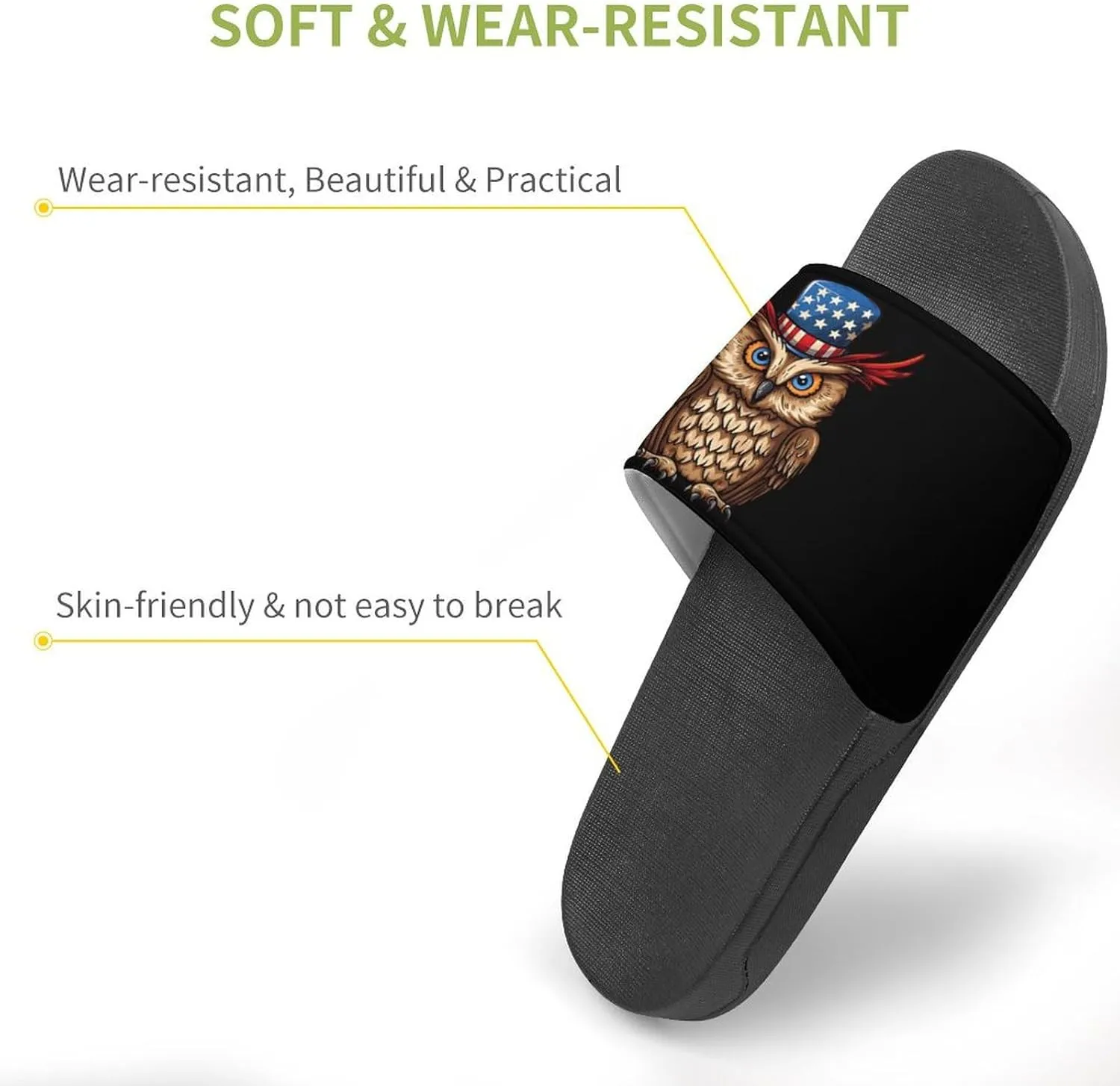 Owl with U.S. Flag Hat House Sandals Non-Slip Bathroom Slippers Beach Summer Shoes for Men Women