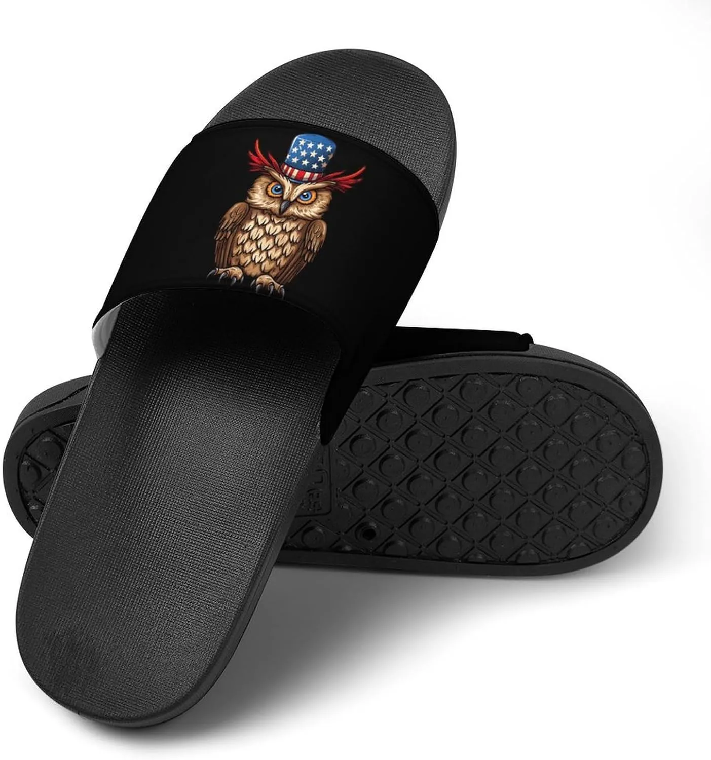 Owl with U.S. Flag Hat House Sandals Non-Slip Bathroom Slippers Beach Summer Shoes for Men Women