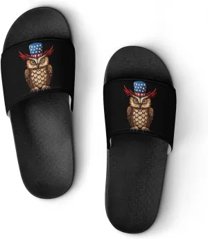 Owl with U.S. Flag Hat House Sandals Non-Slip Bathroom Slippers Beach Summer Shoes for Men Women
