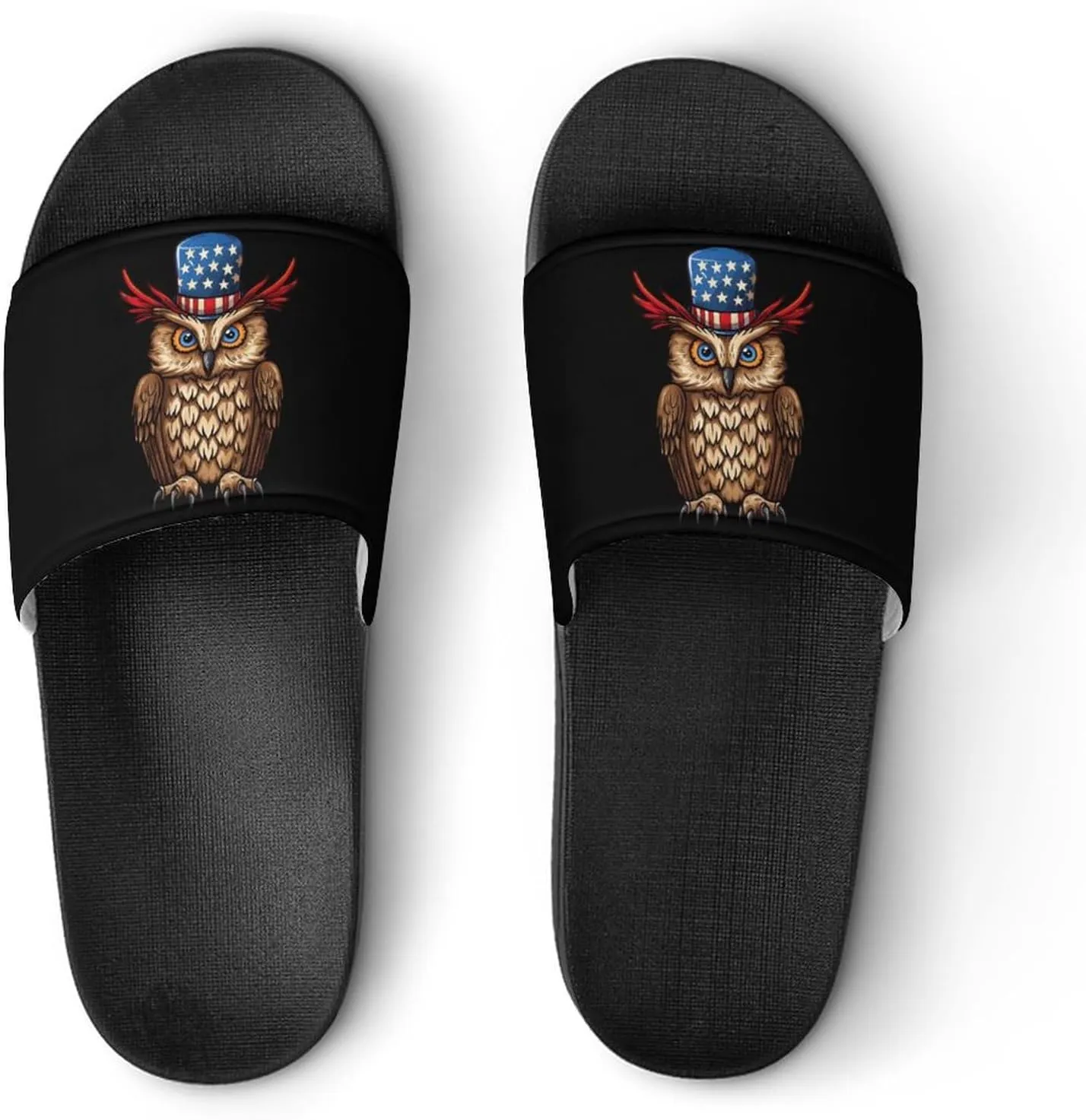 Owl with U.S. Flag Hat House Sandals Non-Slip Bathroom Slippers Beach Summer Shoes for Men Women