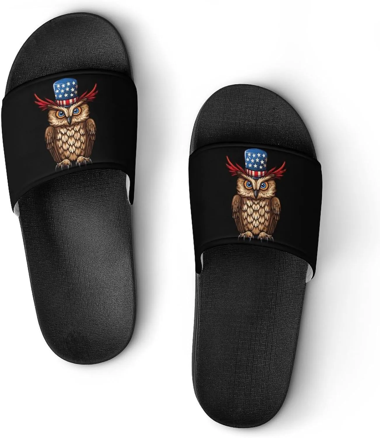 Owl with U.S. Flag Hat House Sandals Non-Slip Bathroom Slippers Beach Summer Shoes for Men Women