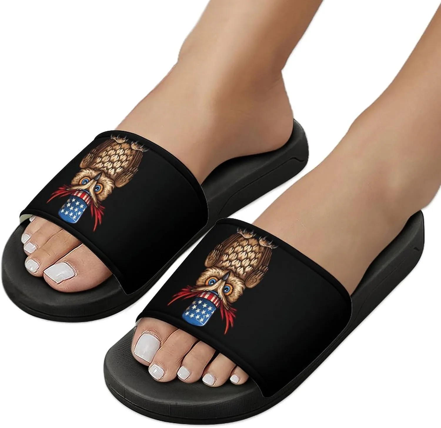 Owl with U.S. Flag Hat House Sandals Non-Slip Bathroom Slippers Beach Summer Shoes for Men Women