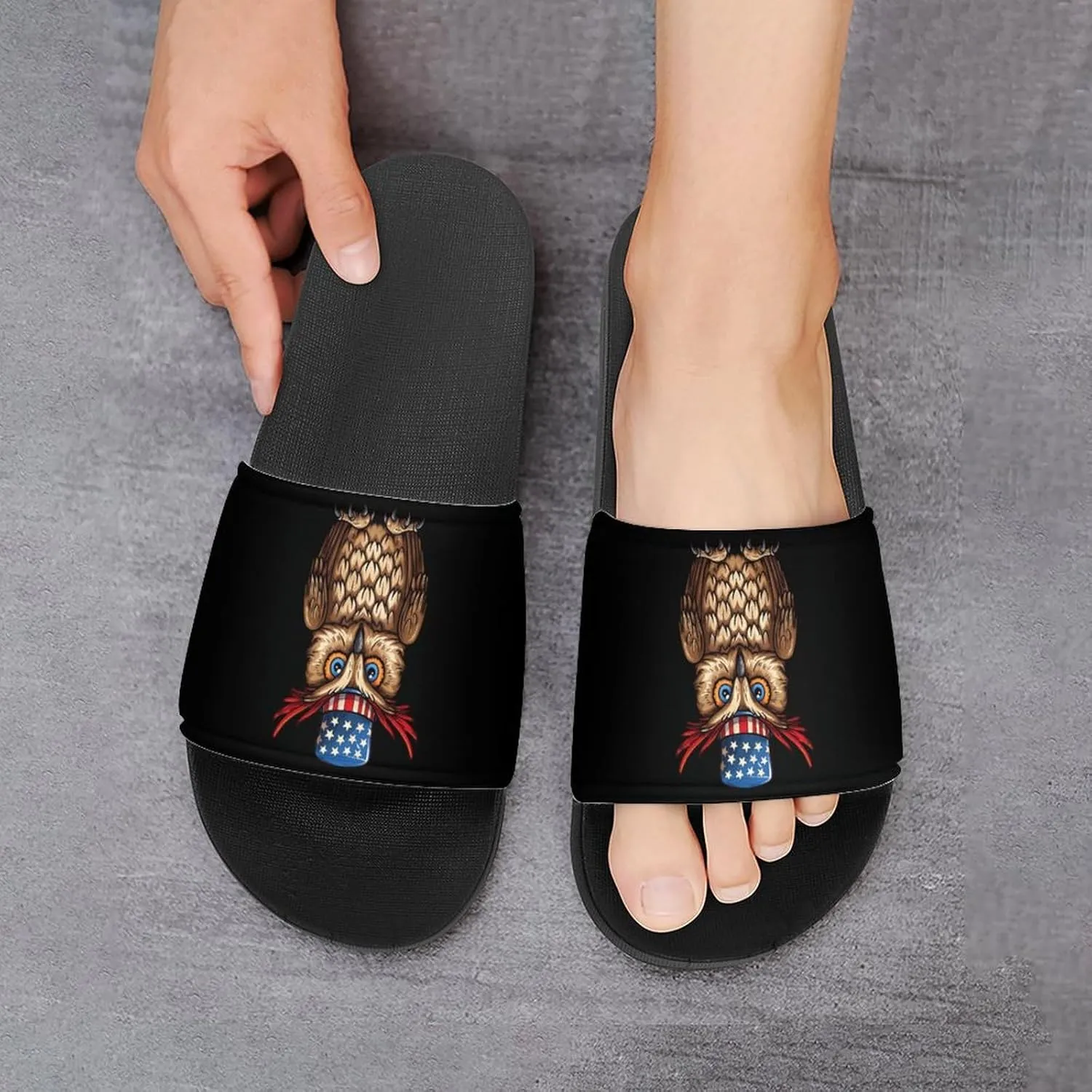 Owl with U.S. Flag Hat House Sandals Non-Slip Bathroom Slippers Beach Summer Shoes for Men Women
