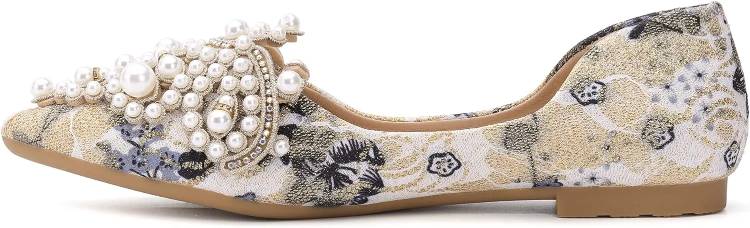 Pearl Decoration Women's Flat Bottom Pointed Toe One Step Flat Bottom Flat Bottom Shoes