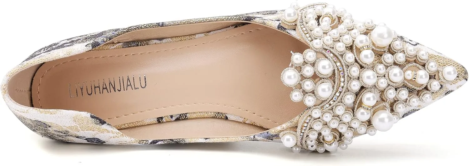 Pearl Decoration Women's Flat Bottom Pointed Toe One Step Flat Bottom Flat Bottom Shoes