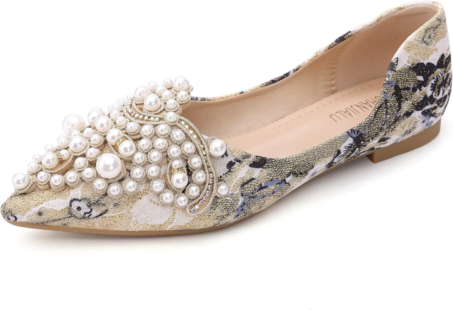 Pearl Decoration Women's Flat Bottom Pointed Toe One Step Flat Bottom Flat Bottom Shoes