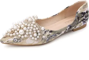 Pearl Decoration Women's Flat Bottom Pointed Toe One Step Flat Bottom Flat Bottom Shoes