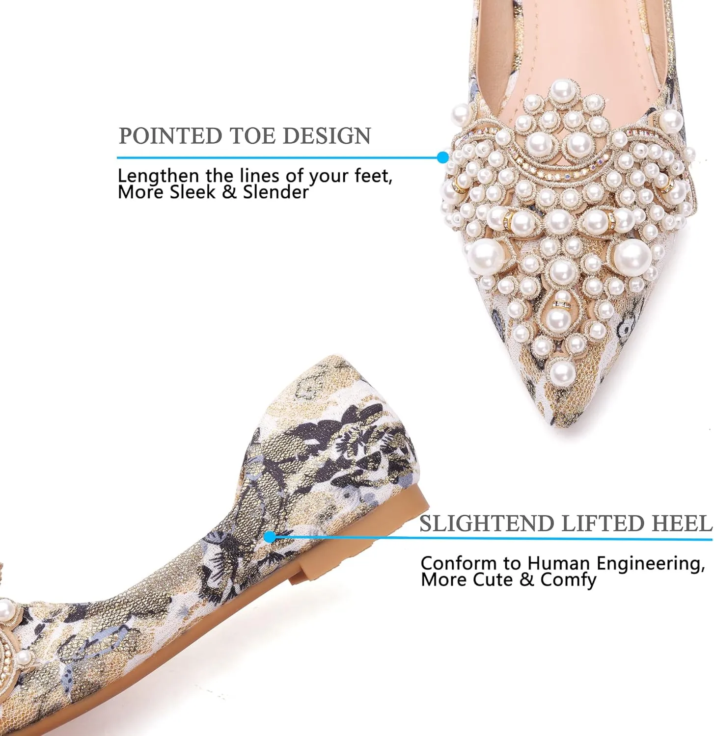 Pearl Decoration Women's Flat Bottom Pointed Toe One Step Flat Bottom Flat Bottom Shoes
