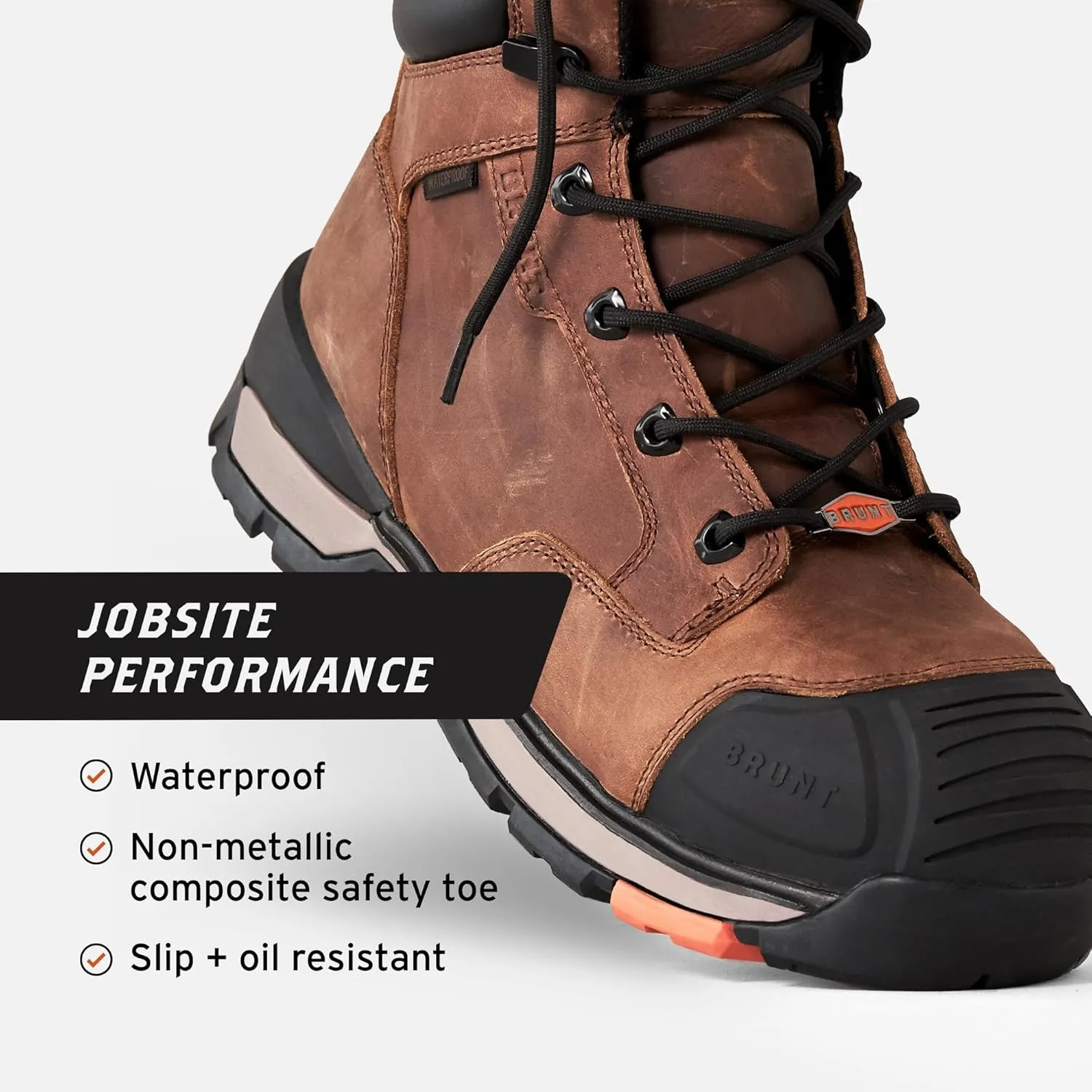Perkins (Comp Toe) - Brown - 6" Waterproof Durable Wedge Work Boot with Defined Heel - EH Rated - Slip   Oil Resistant - Adjustable Width System