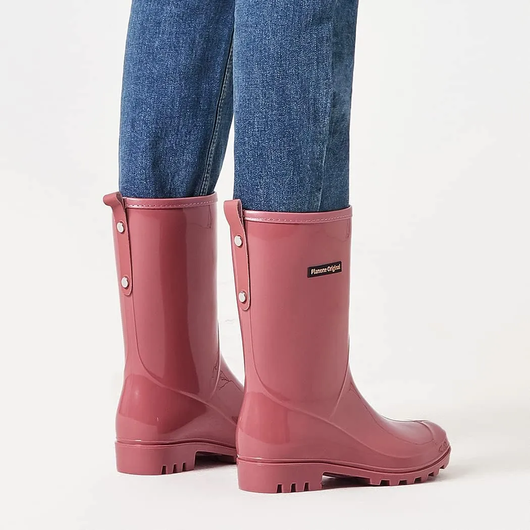 planone Mid Calf Waterproof Rain Boots For Women Anti-Slipping Garden Shoes Comfortable Insoles Stylish Light Rain Shoes Outdoor Work Shoes
