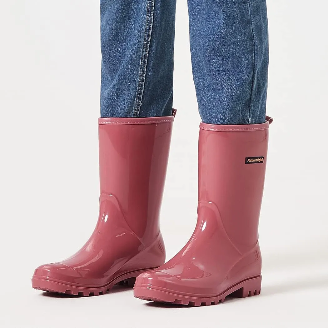 planone Mid Calf Waterproof Rain Boots For Women Anti-Slipping Garden Shoes Comfortable Insoles Stylish Light Rain Shoes Outdoor Work Shoes