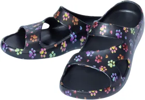 Positively Inspired Slide Sandals Ultra Lightweight Cushioned EVA Soles Easy Slip On Durable Quick Dry Beach Sandal (Ombrew Paws with Hearts, 8)