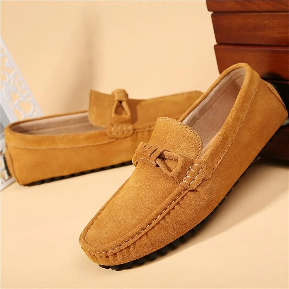 Prom Casual Slip-ons Round Toe Driving Loafers Suede Vamp Loafers for Men Anti-Slip Flat Heel