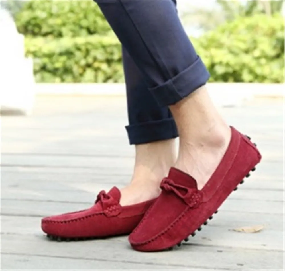 Prom Casual Slip-ons Round Toe Driving Loafers Suede Vamp Loafers for Men Anti-Slip Flat Heel