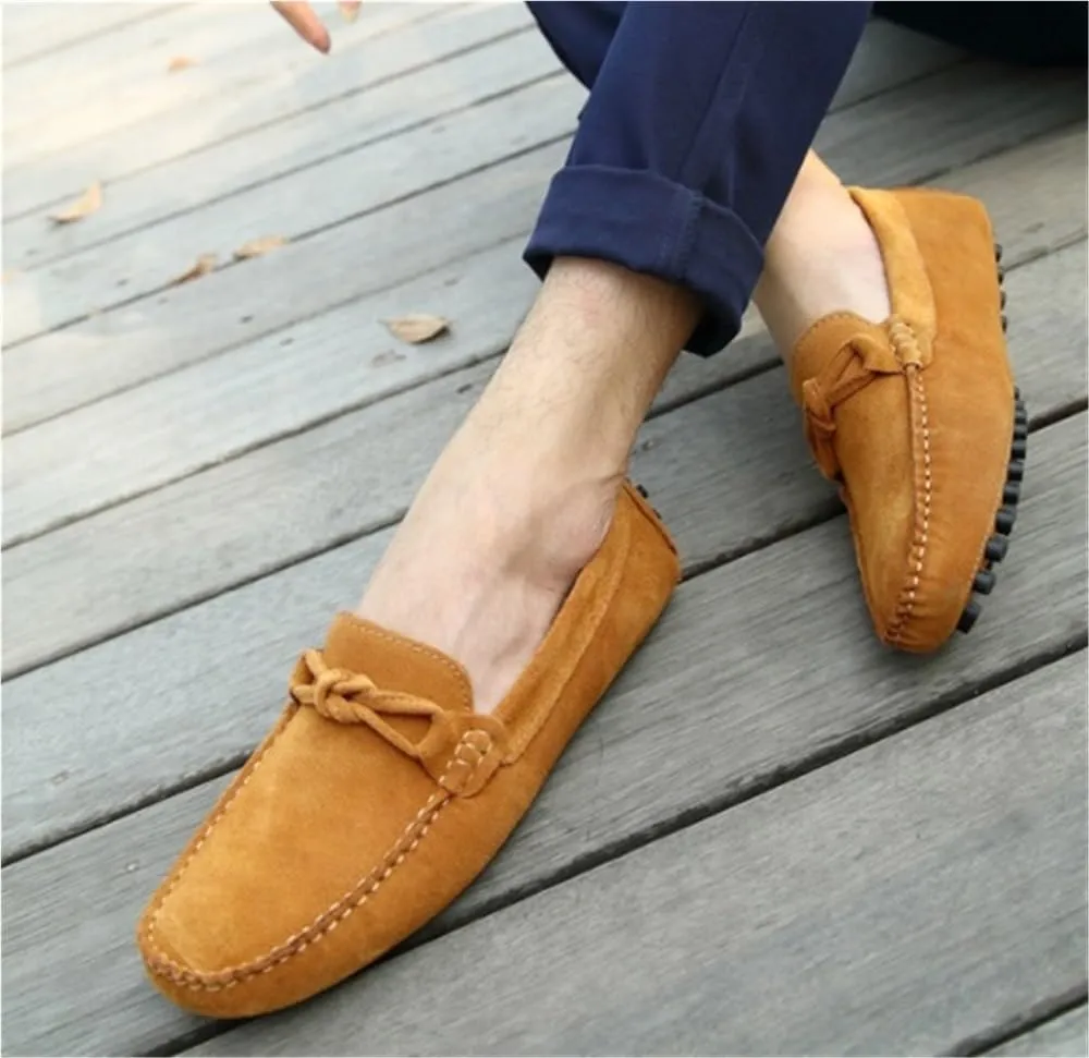 Prom Casual Slip-ons Round Toe Driving Loafers Suede Vamp Loafers for Men Anti-Slip Flat Heel