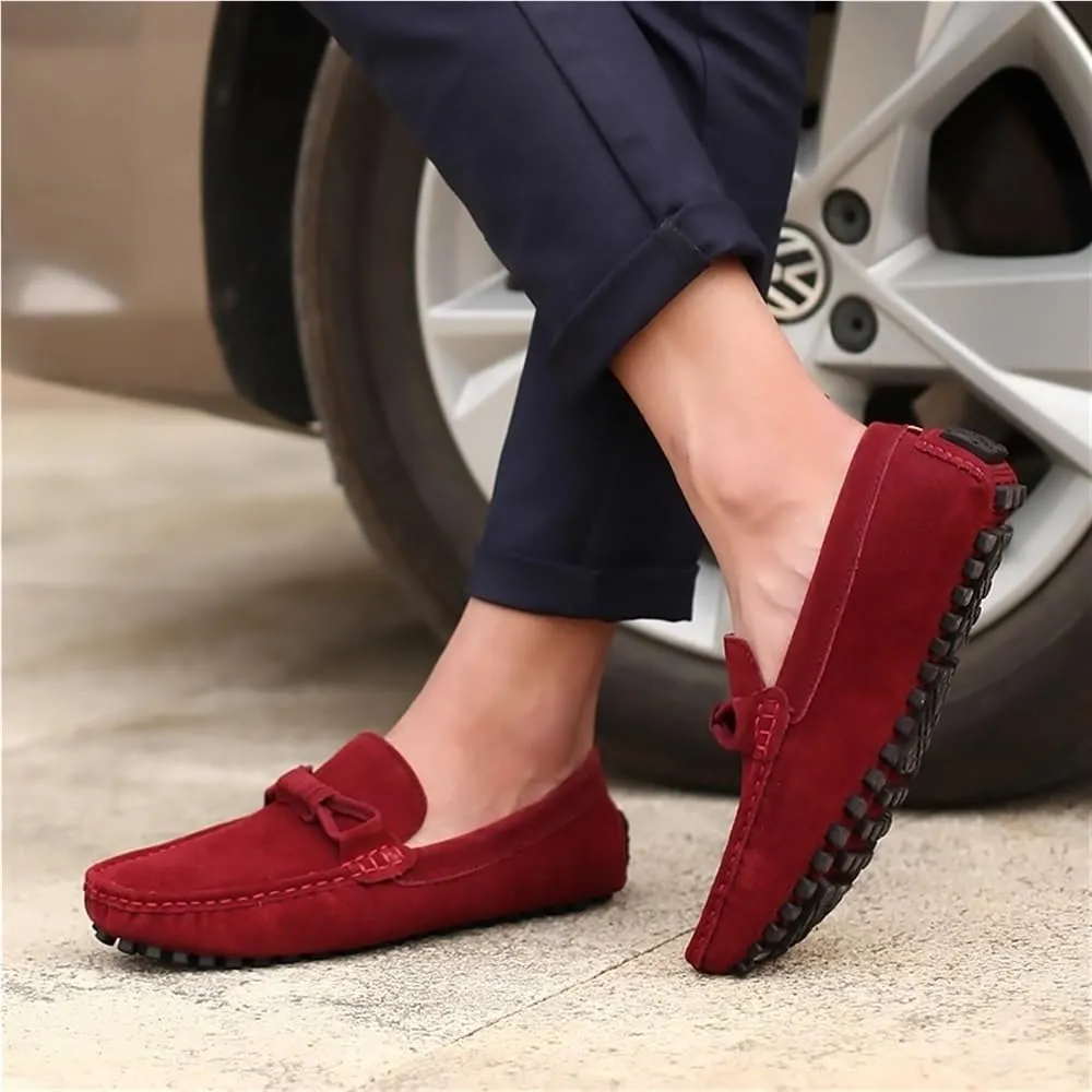 Prom Casual Slip-ons Round Toe Driving Loafers Suede Vamp Loafers for Men Anti-Slip Flat Heel
