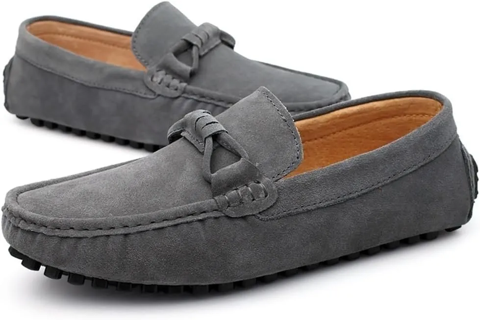 Prom Casual Slip-ons Round Toe Driving Loafers Suede Vamp Loafers for Men Anti-Slip Flat Heel