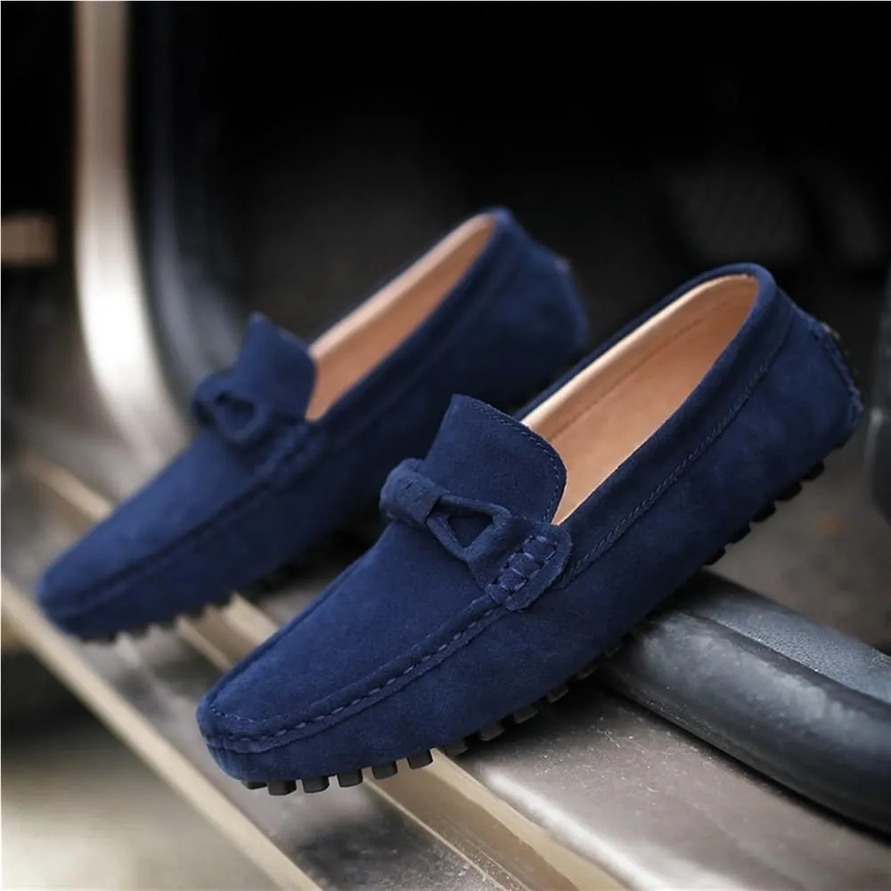 Prom Casual Slip-ons Round Toe Driving Loafers Suede Vamp Loafers for Men Anti-Slip Flat Heel