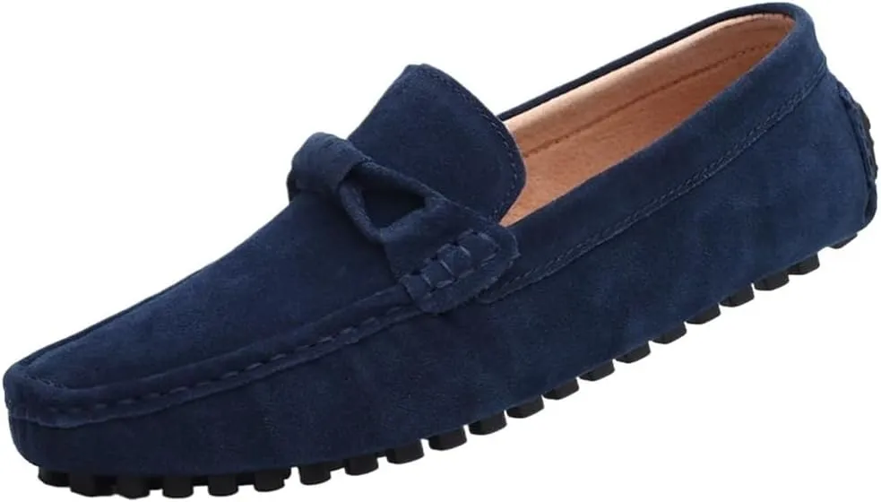 Prom Casual Slip-ons Round Toe Driving Loafers Suede Vamp Loafers for Men Anti-Slip Flat Heel