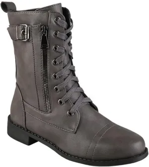PURCHAWEE Women's Vintage Leather Flat Heel Mid Knee High Boots,Slouchy Non-slip Side Zipper Buckle Combat Boots Cowgirl Rider Boots