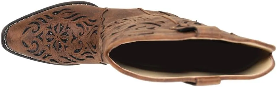ROPER Womens Riley Glitz Tooled-Inlay Snip Toe Casual Boots Mid Calf Low Heel 1-2" - Brown