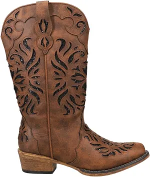 ROPER Womens Riley Glitz Tooled-Inlay Snip Toe Casual Boots Mid Calf Low Heel 1-2" - Brown
