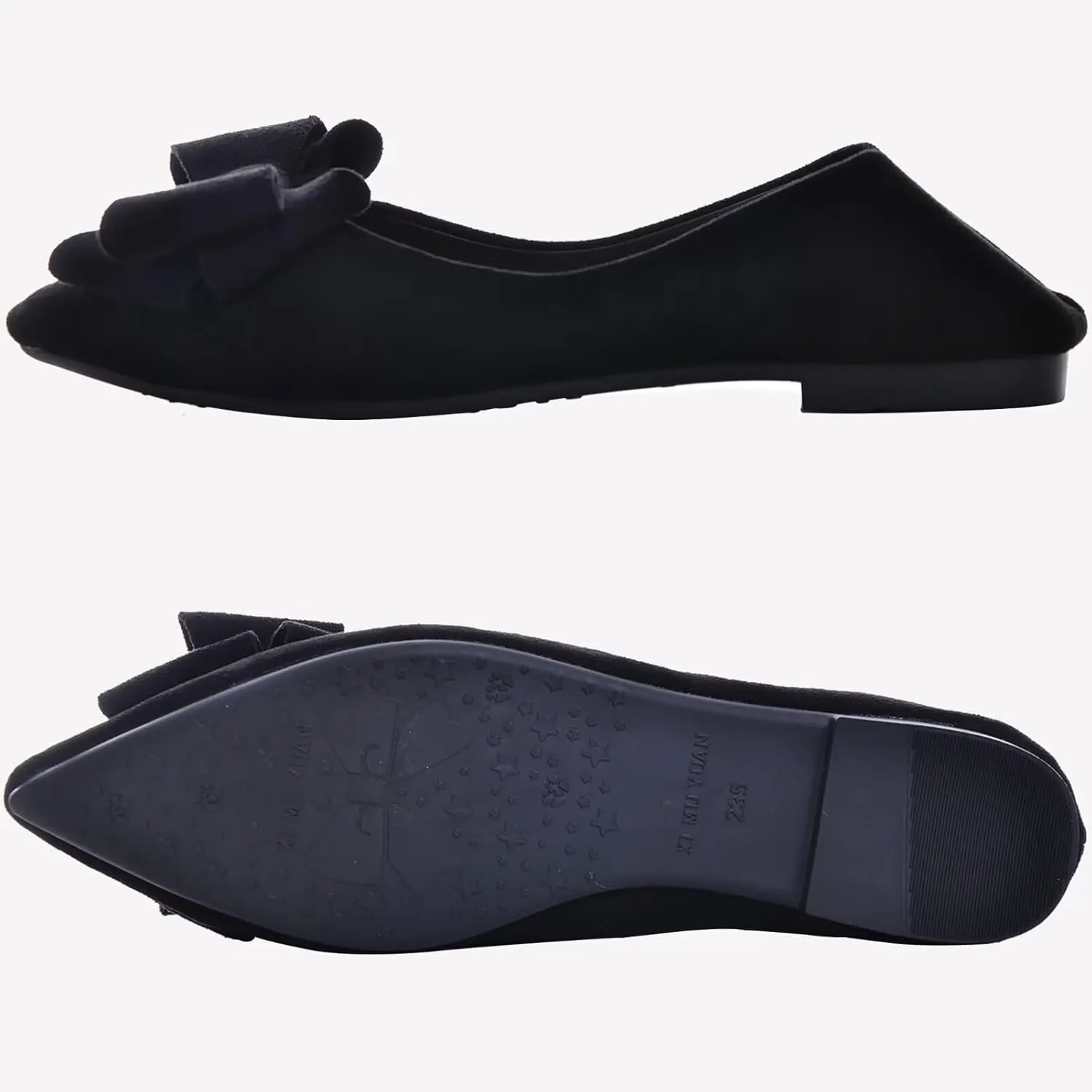 SAILING LU Bowknot Ballet Flats Womens Pointy Toe Casual Flat Shoes Suede Dress Shoes Wear to Work Slip On Moccasins
