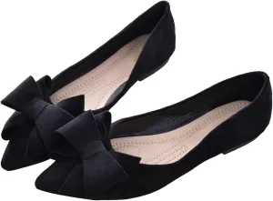 SAILING LU Bowknot Ballet Flats Womens Pointy Toe Casual Flat Shoes Suede Dress Shoes Wear to Work Slip On Moccasins