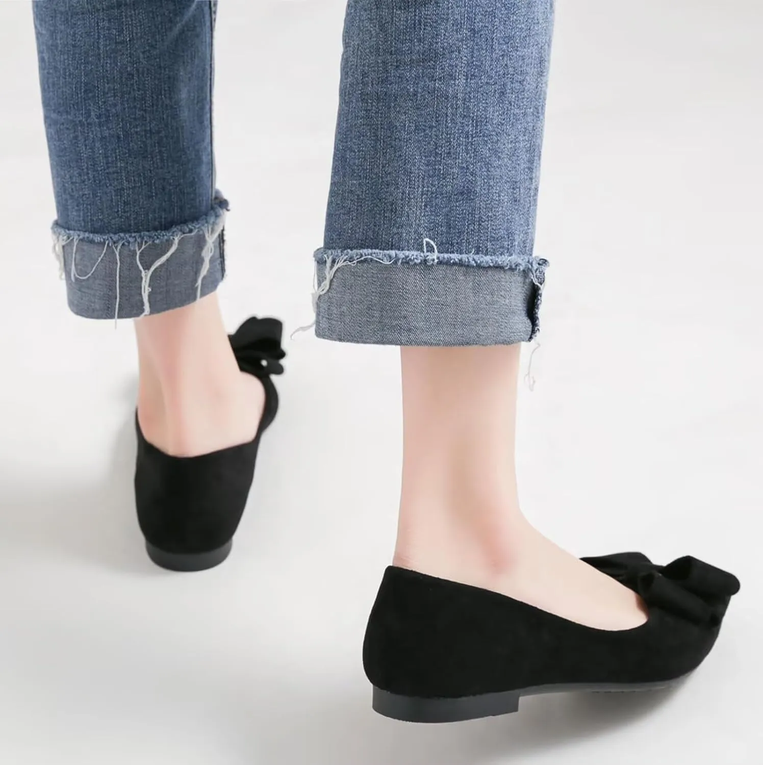 SAILING LU Bowknot Ballet Flats Womens Pointy Toe Casual Flat Shoes Suede Dress Shoes Wear to Work Slip On Moccasins