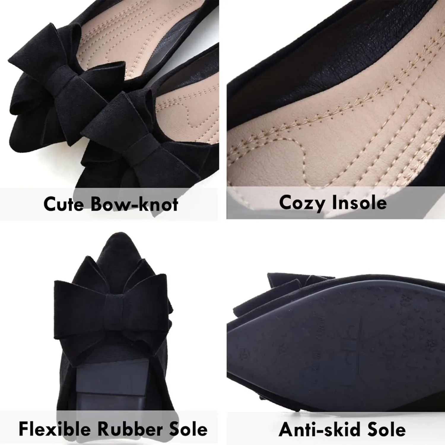 SAILING LU Bowknot Ballet Flats Womens Pointy Toe Casual Flat Shoes Suede Dress Shoes Wear to Work Slip On Moccasins