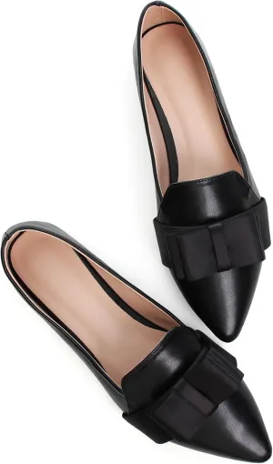 SAILING LU Womens Pointed Toe Shoes PU Ballet Flats Bow-Knot Dress Shoes Slip-on Comfortable Wear to Work Walking Flat Slip-ons
