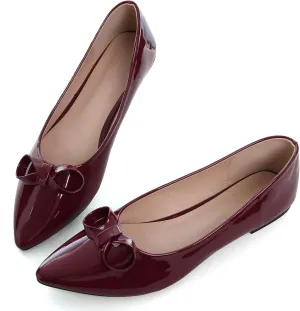SAILING LU Womens Pointed Toe Shoes PU Ballet Flats Bow-Knot Dress Shoes Slip-on Comfortable Wear to Work Walking Flat Slip-ons