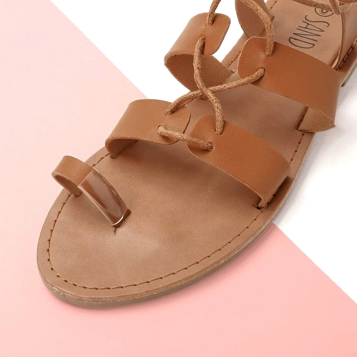 SANDALUP Tie Up Flat Gladiator Roman Sandals for Women