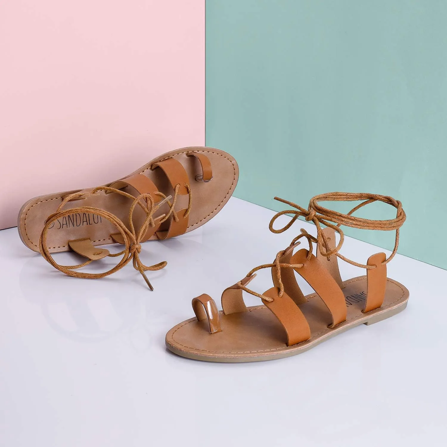 SANDALUP Tie Up Flat Gladiator Roman Sandals for Women