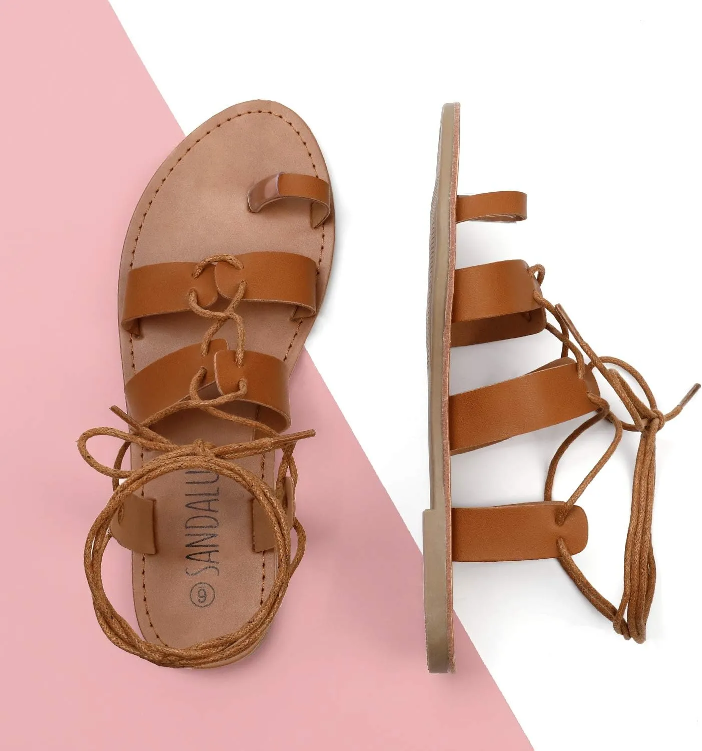 SANDALUP Tie Up Flat Gladiator Roman Sandals for Women