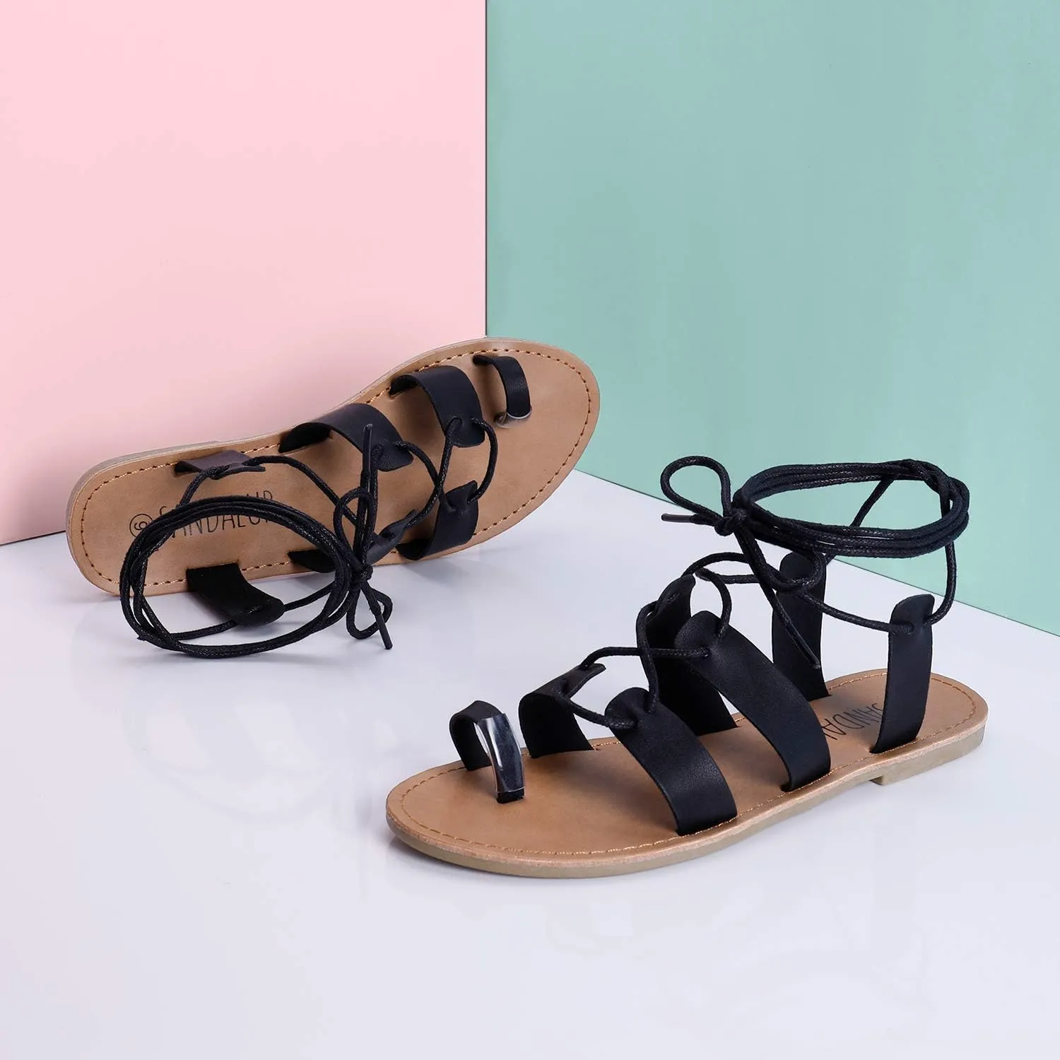 SANDALUP Tie Up Flat Gladiator Roman Sandals for Women