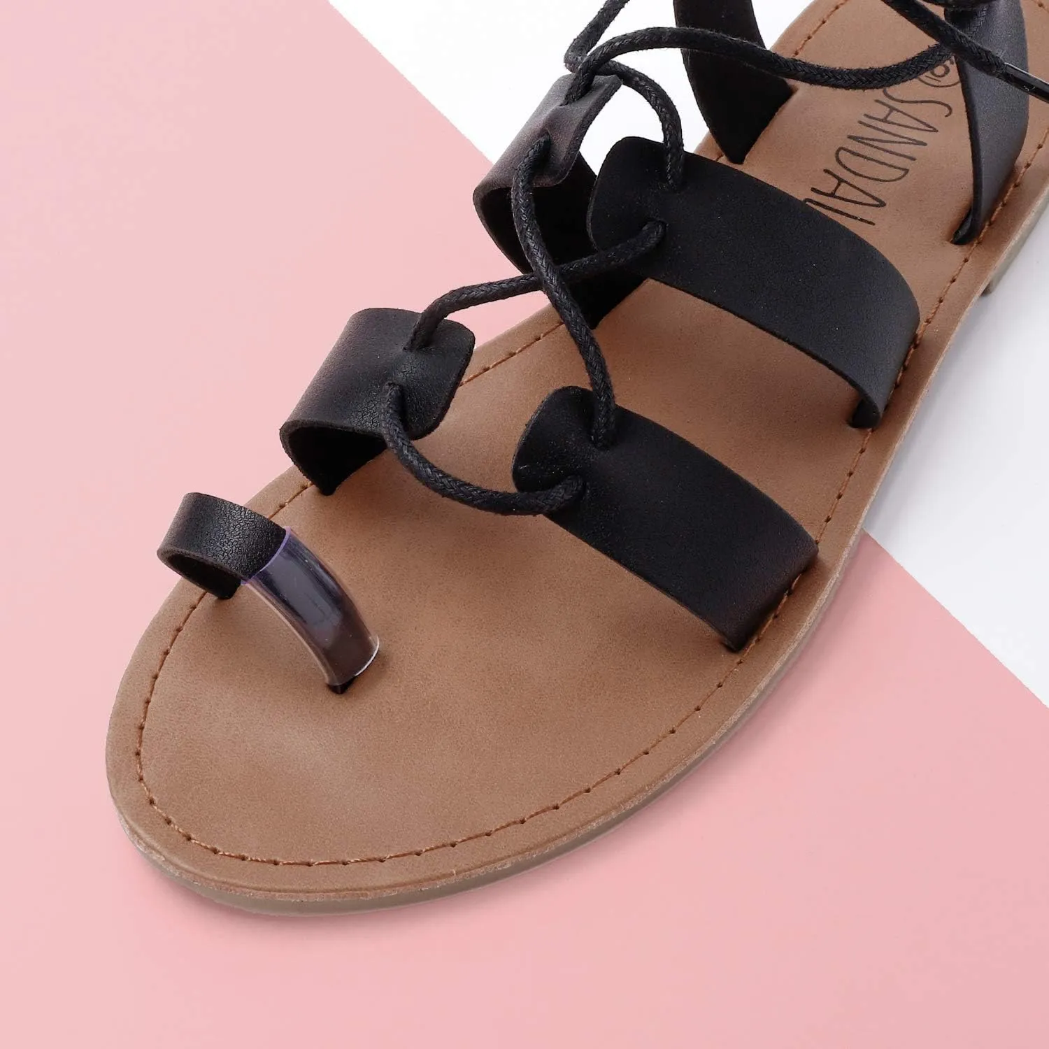 SANDALUP Tie Up Flat Gladiator Roman Sandals for Women