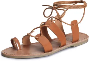 SANDALUP Tie Up Flat Gladiator Roman Sandals for Women