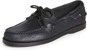 Sebago Portland Crazy H Boat Shoes - Patterned & Distressed Waxed Leather Mocassins with Leather Sock Lining and Non-Marking, Non-Slip Rubber Outsoles