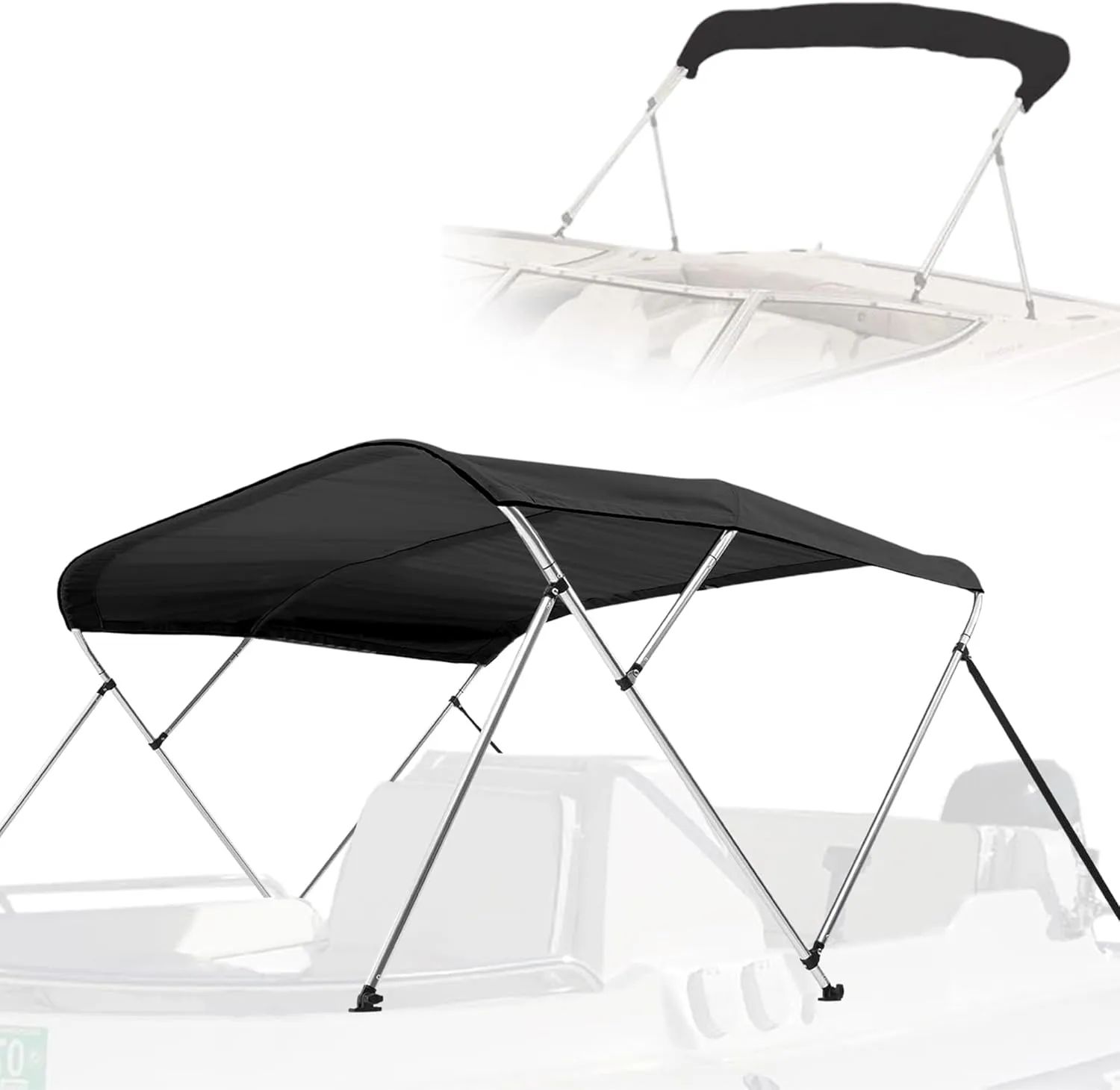 SereneLife 3 Bow Bimini Top Boat Cover –72'' x 73-78'' x 46'', Durable 1" Aluminum Frame, Waterproof & UV-Resistant, Easy Install with Front Straps, Rear Support Arms & Free Storage Boot (Blue)