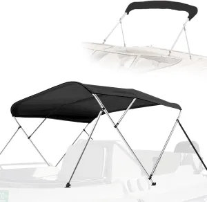 SereneLife 3 Bow Bimini Top Boat Cover –72'' x 73-78'' x 46'', Durable 1" Aluminum Frame, Waterproof & UV-Resistant, Easy Install with Front Straps, Rear Support Arms & Free Storage Boot (Blue)