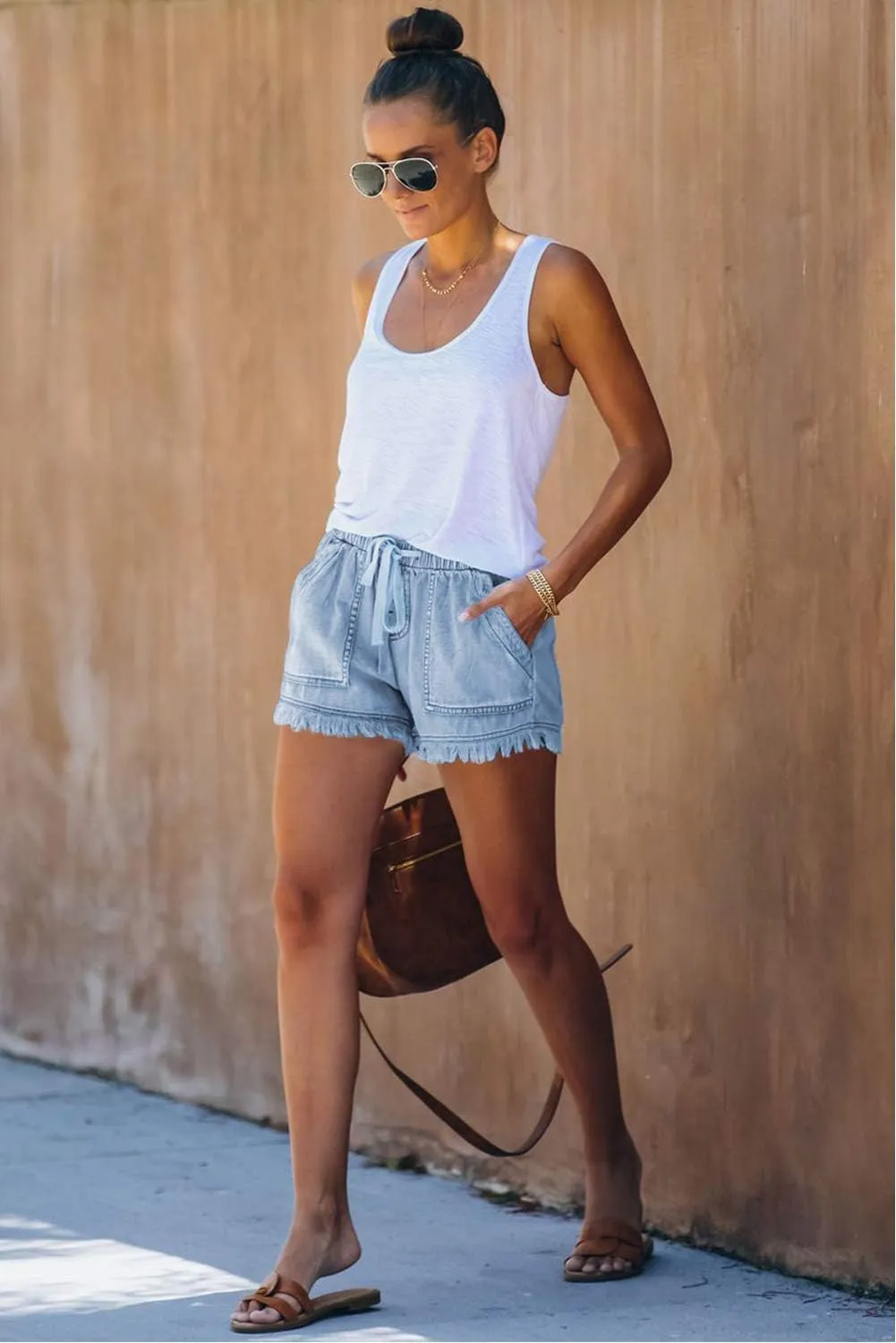 SESERAGI Womens Cotton Linen Shorts Soft Elastic Waist Summer Casual Short Pants